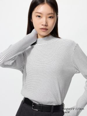 Ribbed High Neck T-Shirt | Striped