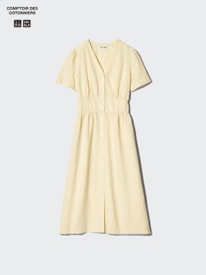 Linen Blend V-Neck Dress | Short Sleeve