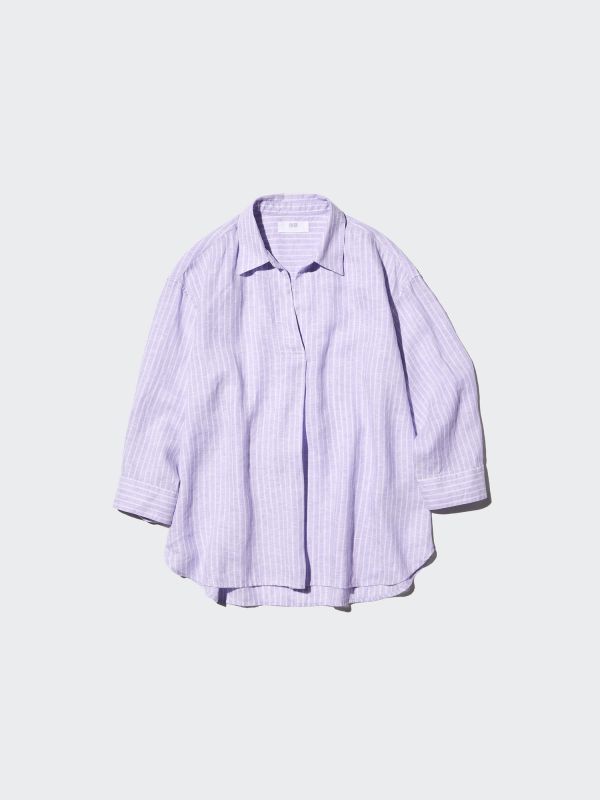 Premium Linen Skipper Collar 3/4 Sleeve Shirt | Striped