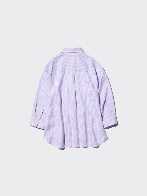 Premium Linen Skipper Collar 3/4 Sleeve Shirt | Striped