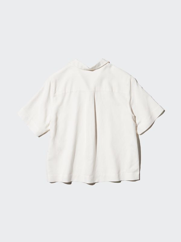 Linen Blend Open Collar Shirt | Short Sleeve