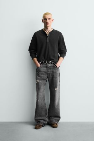 WAFFLE KNIT HENLEY SHIRT