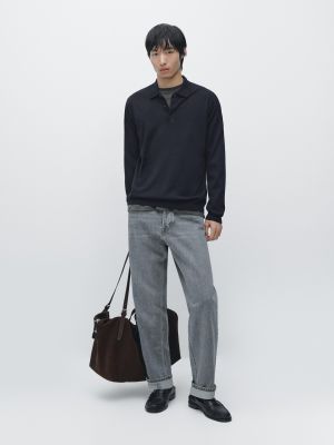 Wool knit sweater with polo collar