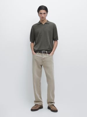 Cotton blend knit polo sweater