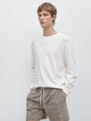 Linen blend knit crew neck sweater