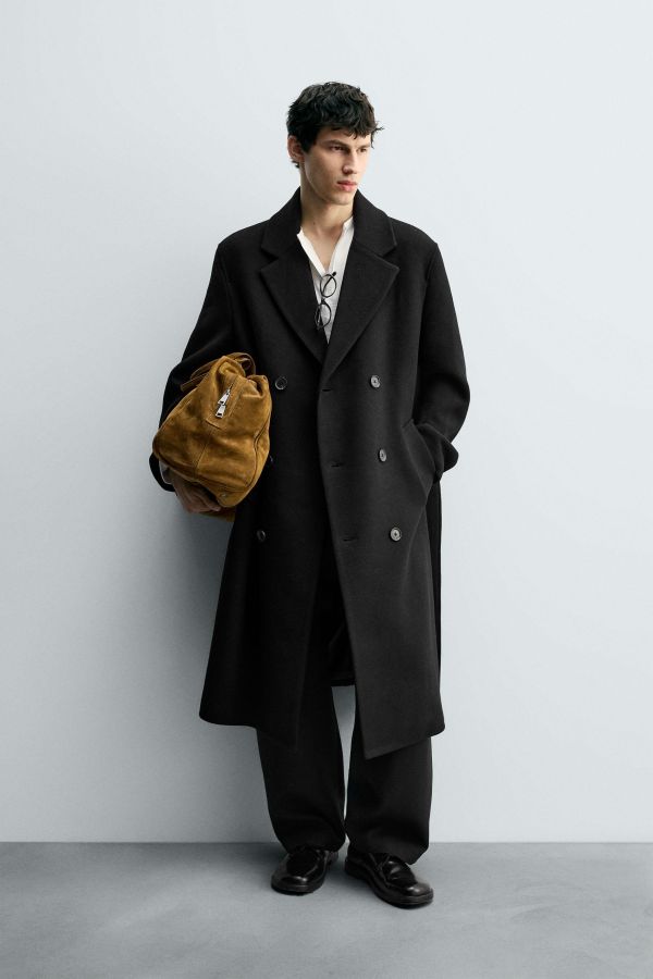 DOUBLE-BREASTED WOOL BLEND COAT WITH BELT