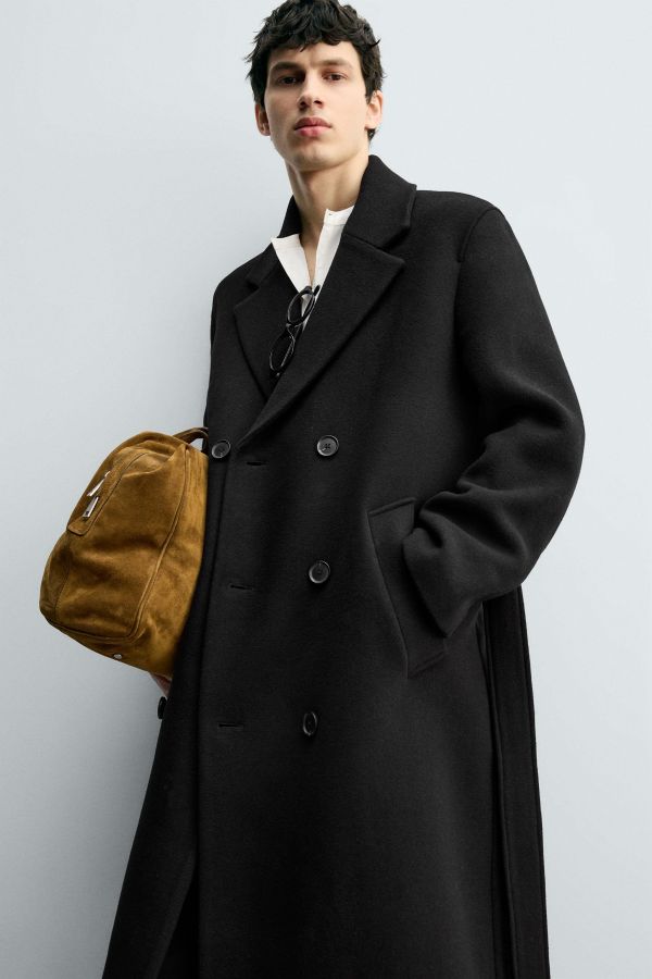 DOUBLE-BREASTED WOOL BLEND COAT WITH BELT