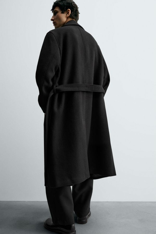 DOUBLE-BREASTED WOOL BLEND COAT WITH BELT