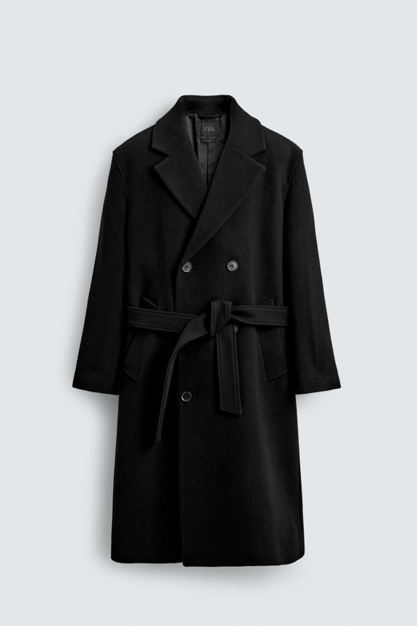 DOUBLE-BREASTED WOOL BLEND COAT WITH BELT