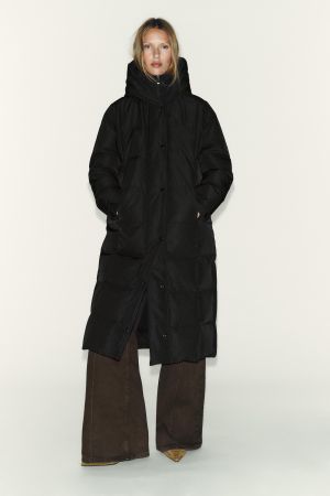 LONG QUILTED ANORAK 70% DOWN 30% FEATHER HOODIE WATER-REPELLENT WINDPROOF
