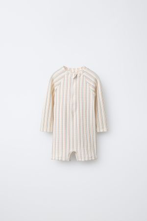 1-6 YEARS/ STRIPED TEXTURED SWIMSUIT