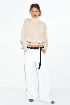 COMBINATION KNIT FLOWY BLOUSE