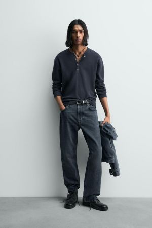 WAFFLE KNIT HENLEY SHIRT