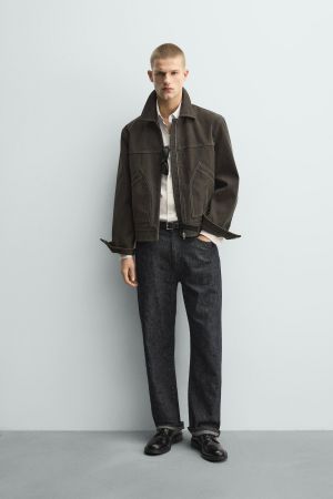 WASHED EFFECT TOPSTITCHED JACKET