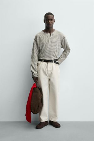 STRIPED HENLEY NECK T-SHIRT