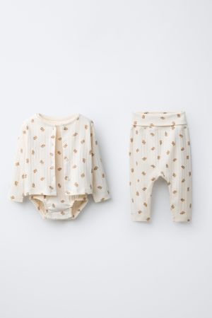 DOG PRINT JACKET, BODYSUIT, AND LEGGINGS SET