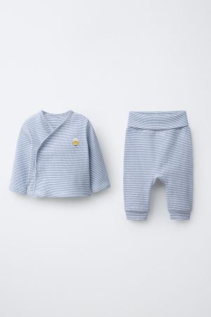 CHICK EMBROIDERED STRIPED SAROUEL T-SHIRT AND PANTS SET