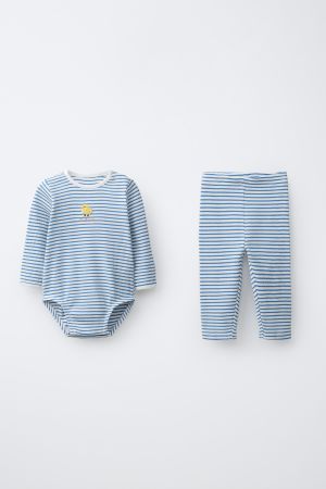 EMBROIDERED CHICK STRIPED BODYSUIT & LEGGINGS SET