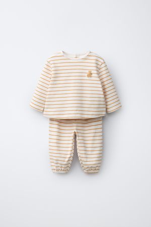 STRIPED T-SHIRT AND PANTS SET WITH EMBROIDERED BUNNY