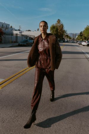 FAUX LEATHER ELASTIC WAIST PANTS