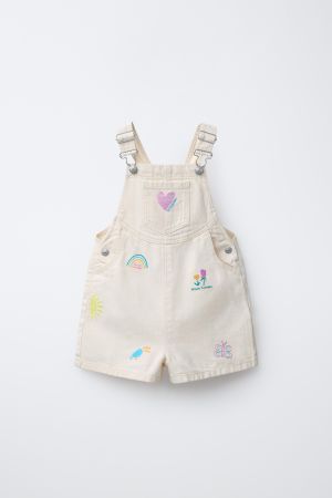 EMBROIDERED TWILL OVERALL SHORTS