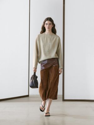 Suede nappa leather skirt with asymmetric yoke