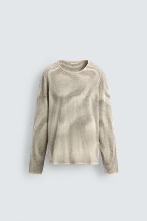 STRIPED COTTON BLEND SWEATER