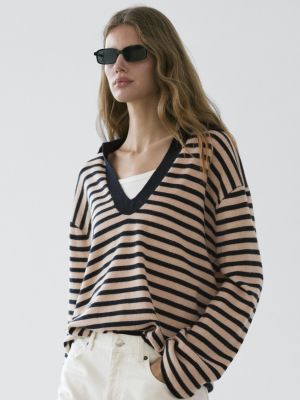 Striped V-neck knit sweater