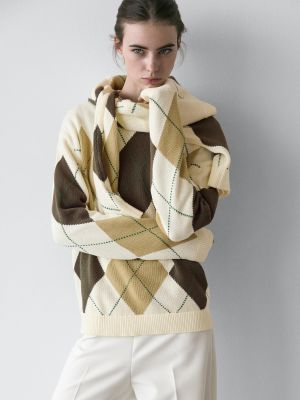 Cotton knit sweater with argyle detail