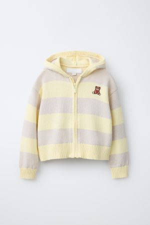 STRIPED BEAR EMBROIDERY HOODIE CARDIGAN