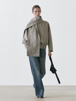 Flecked bomber jacket with scarf