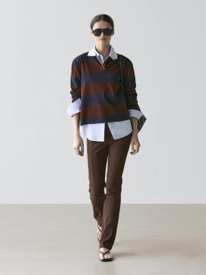 Striped long sleeve cotton polo shirt