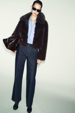 SHORT FAUX FUR LAPEL COLLAR COAT
