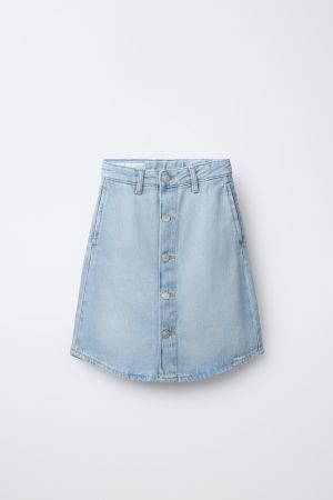 BUTTON-FRONT DENIM MIDI SKIRT