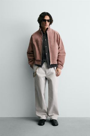 CROPPED FIT SUEDE LEATHER JACKET