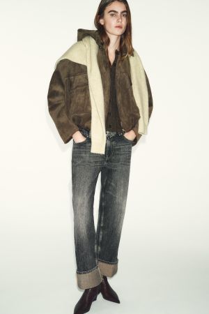 OVERSIZED FAUX SUEDE HOODED BOMBER JACKET