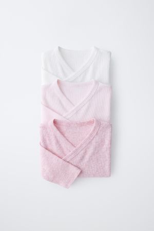 THREE-PACK OF RIBBED KIMONO NECK BODYSUITS